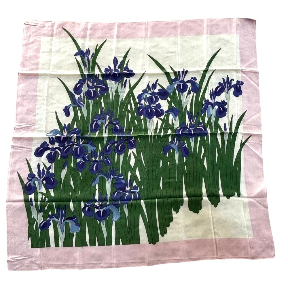 Vintage Metropolitan Museum of Art scarf sheer silk crepe irises pink purple 34"